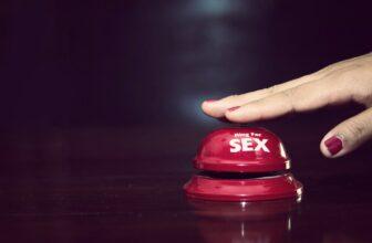 woman's hands press sex bell on a reception bell. concept about sex and eroticism